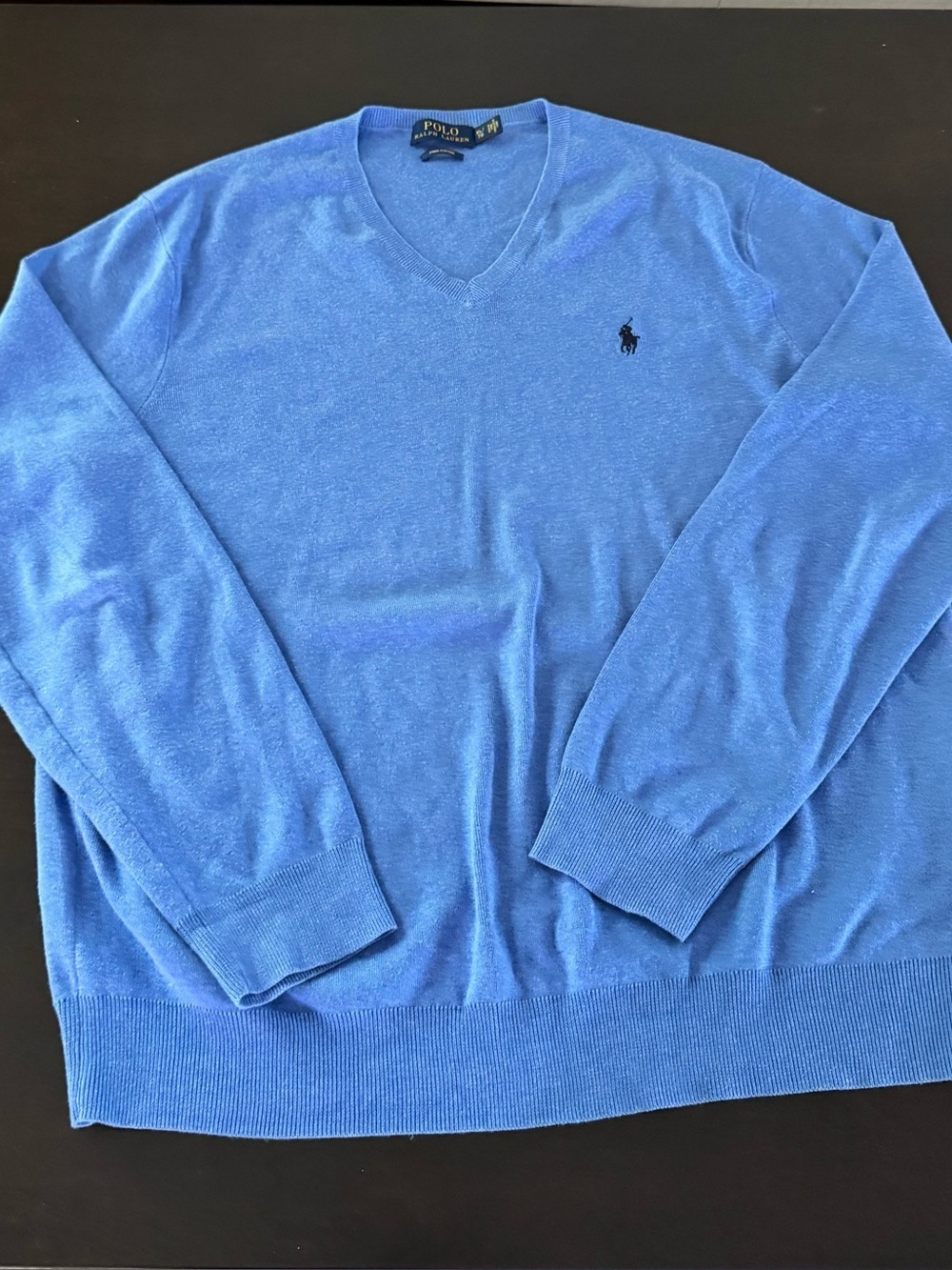 Polo Ralph Lauren 100% Pima Cotton Long Sleeve V-Neck Sweater Men's XL Blue Logo